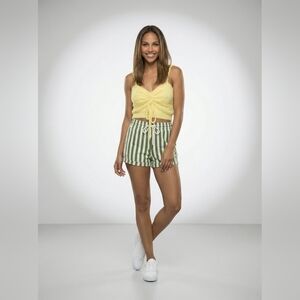 Wild Fable Yellow Crop Top with Green Striped Shorts